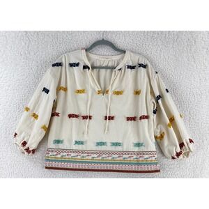 Lou & Grey for‎ LOFT Ivory Embroidered Shirt Womens Tie-Front Cotton Size XS